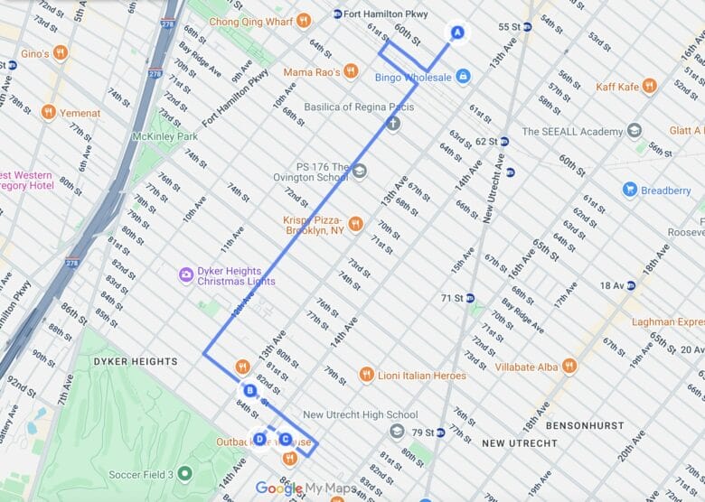 Itinerario recomendado para visitar Dyker Heights en Navidad desde el metro