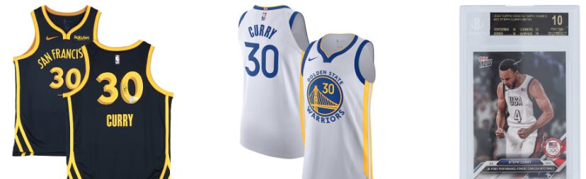 Vista previa de Fanatics: dos camisetas de Stephen Curry y una tarjeta NBA calificada 10