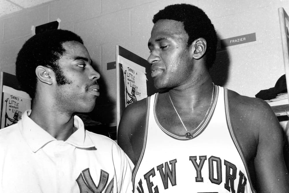 Walt Frazier et Willis Reed dans les vestiaires des Knicks dans les années 1970
