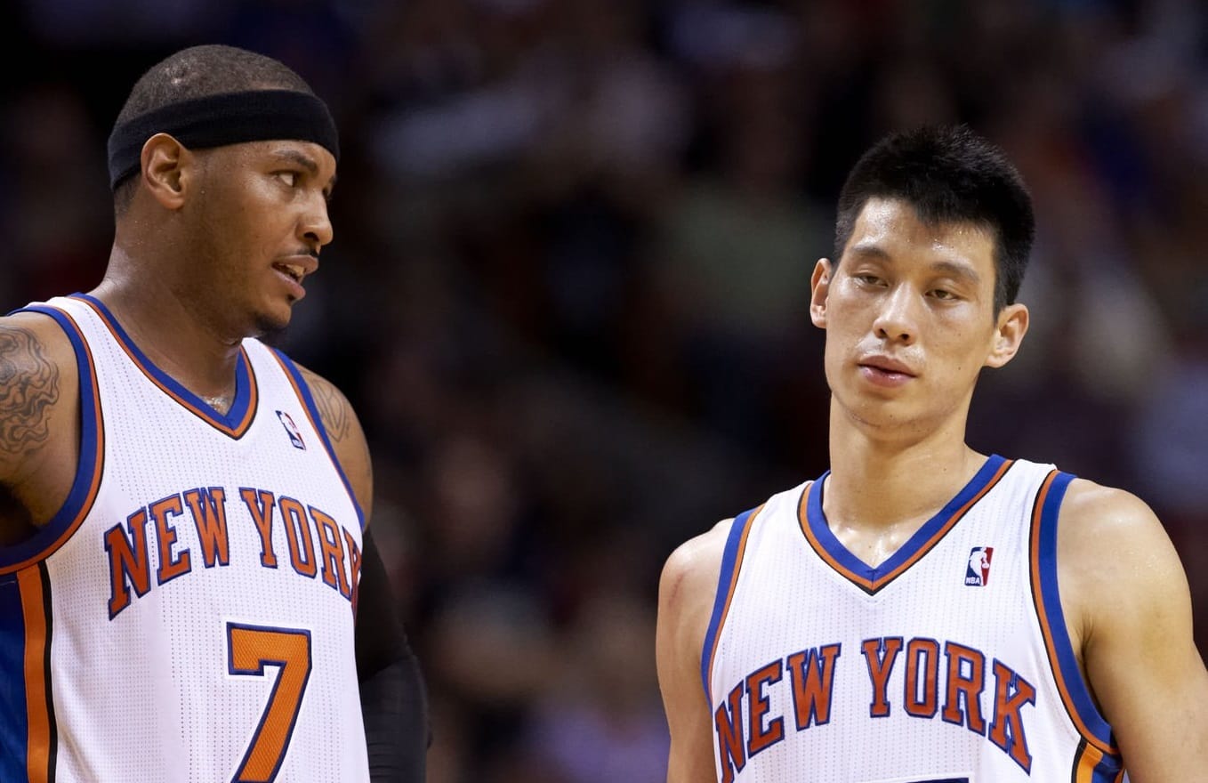 Jeremy Lin et Carmelo Anthony ensemble sous le maillot des Knicks lors de la saison 2011-2012