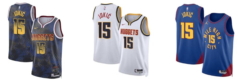 Pack de camisetas Nike Nikola Jokić: City Edition, Association blanca y Statement azul Denver Nuggets n.º 15