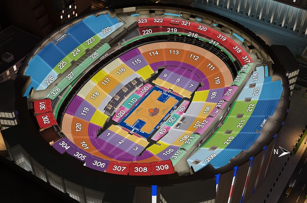 Plan 3D du Madison Square Garden : sections et catégories de places pour un match des New York Knicks