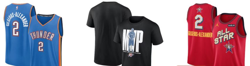 Pack Shai Gilgeous-Alexander: camiseta Thunder, camiseta MVP 2025 y camiseta All-Star roja – NBA Store Europe