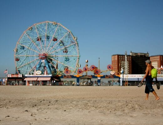 Coney Island, NEw York; people standing near ferris wheel during daytime