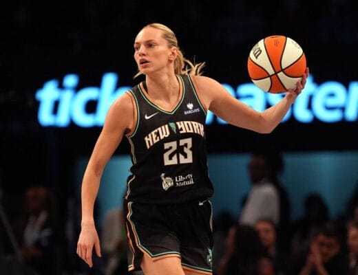 Marine Johann&egrave;s avec le New York Liberty pendant un match WNBA 2025