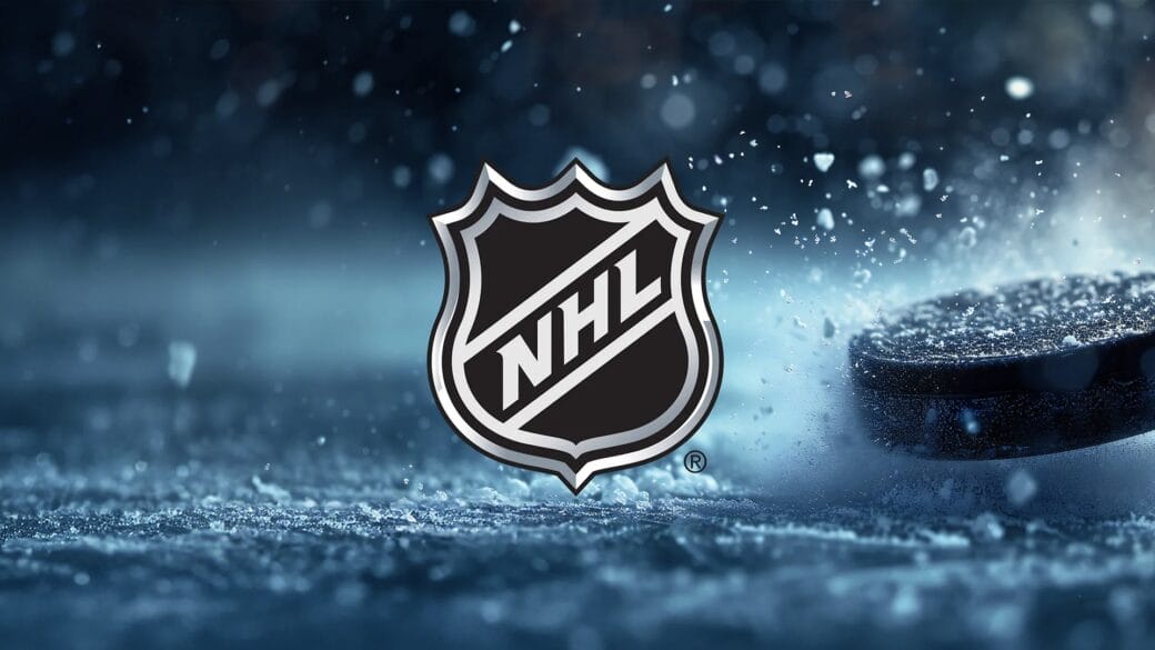 Logo NHL sur fond de glace et palet, symbole du palmarès de la Stanley Cup