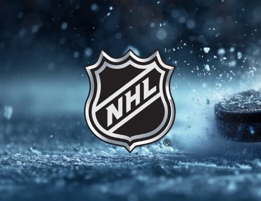 Logo NHL sur fond de glace et palet, symbole du palmar&egrave;s de la Stanley Cup