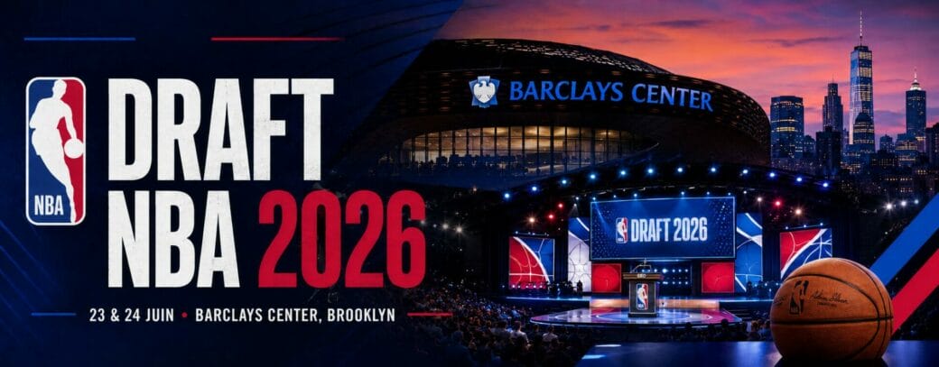 Bannière Draft NBA 2026 au Barclays Center de Brooklyn les 23 et 24 juin